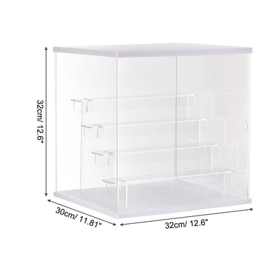 Harfington Clear Acrylic Display Case with LED Light 4 Tier Dustproof Assemble Cube Display Boxes Stand for Collectibles, Action Figures (12.6x11.81x12.6)White