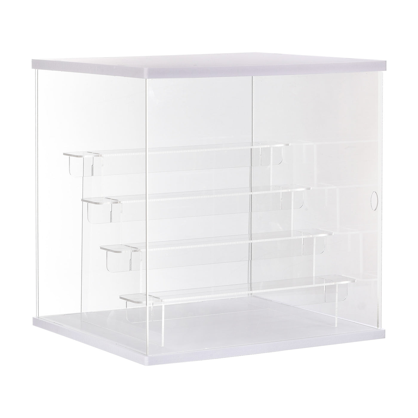 Harfington Clear Acrylic Display Case with LED Light 4 Tier Dustproof Assemble Cube Display Boxes Stand for Collectibles, Action Figures (12.6x11.81x12.6)White