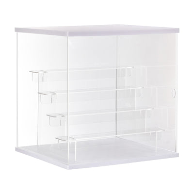 Harfington Clear Acrylic Display Case with LED Light 4 Tier Dustproof Assemble Cube Display Boxes Stand for Collectibles, Action Figures (12.6x11.81x12.6)White