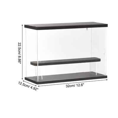 Harfington Clear Acrylic Display Case with LED Light 1 Tier Dustproof Assemble Cube Display Boxes Stand for Collectibles, Action Figures (12.6x4.92x8.86)Black