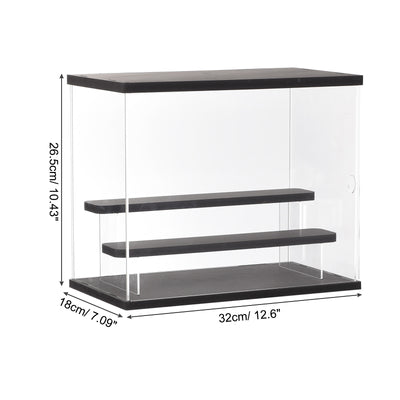 Harfington Clear Acrylic Display Case with LED Light 2 Tier Dustproof Assemble Cube Display Boxes Stand for Collectibles, Action Figures (12.6x7.09x10.43)Black