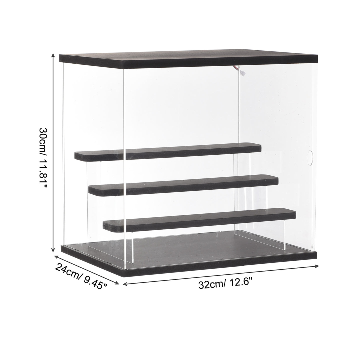 Harfington Clear Acrylic Display Case with LED Light 3 Tier Dustproof Assemble Cube Display Boxes Stand for Collectibles, Action Figures (12.6x9.45x11.81)Black