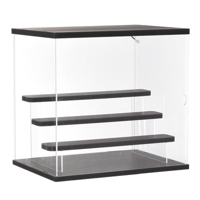 Harfington Clear Acrylic Display Case with LED Light 3 Tier Dustproof Assemble Cube Display Boxes Stand for Collectibles, Action Figures (12.6x9.45x11.81)Black