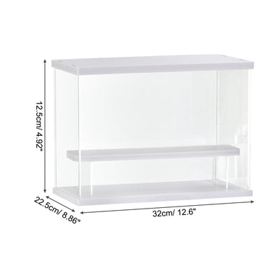 Harfington Clear Acrylic Display Case with LED Light 1 Tier Dustproof Assemble Cube Storage Boxes Stand for Collectibles, Action Figures (12.6x4.92x8.86)White