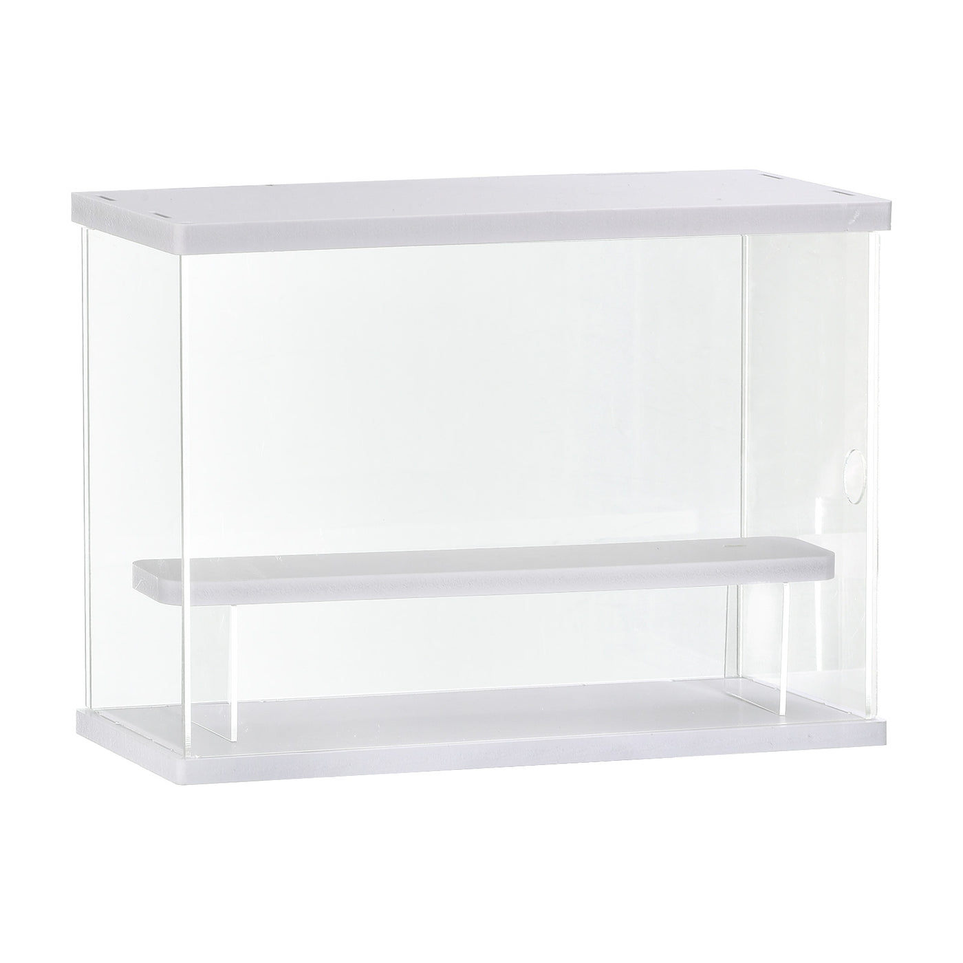 Harfington Clear Acrylic Display Case with LED Light 1 Tier Dustproof Assemble Cube Storage Boxes Stand for Collectibles, Action Figures (12.6x4.92x8.86)White