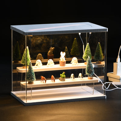 Harfington Klar Acryl Display Etui mit LED Licht 2 Tier Staubdichte Vitrine Montagewürfel Lagerboxen Stand für Sammlerstücke Aktion Figuren (12.6x7.09x10.43)Weiß