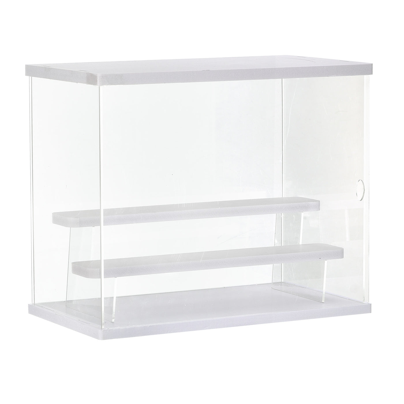 Harfington Klar Acryl Display Etui mit LED Licht 2 Tier Staubdichte Vitrine Montagewürfel Lagerboxen Stand für Sammlerstücke Aktion Figuren (12.6x7.09x10.43)Weiß