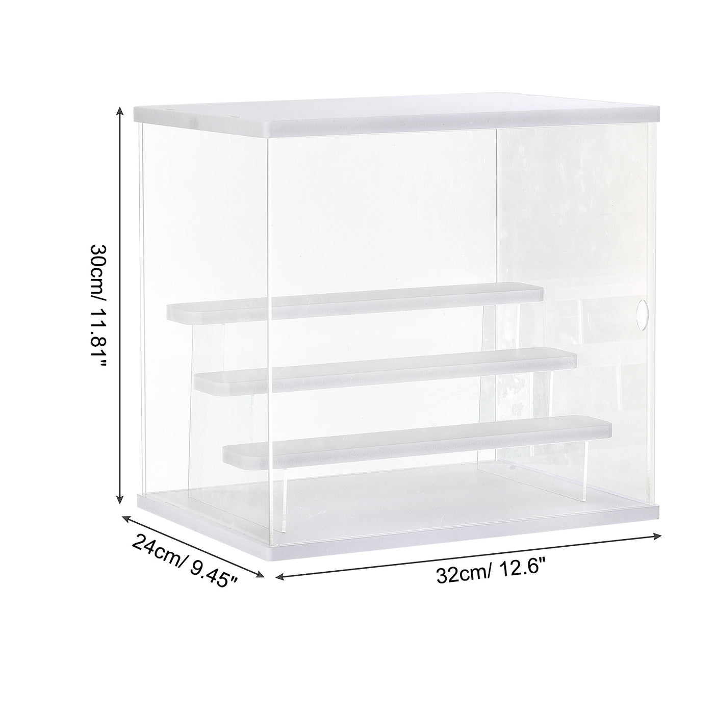 Harfington Clear Acrylic Display Case with LED Light 3 Tier Dustproof Assemble Cube Storage Boxes Stand for Collectibles, Action Figures (12.6x9.45x11.81)White