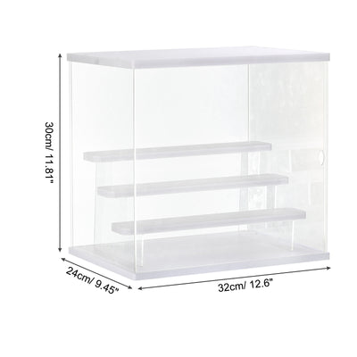 Harfington Clear Acrylic Display Case with LED Light 3 Tier Dustproof Assemble Cube Storage Boxes Stand for Collectibles, Action Figures (12.6x9.45x11.81)White