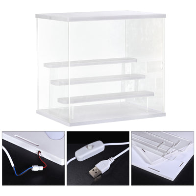 Harfington Clear Acrylic Display Case with LED Light 3 Tier Dustproof Assemble Cube Storage Boxes Stand for Collectibles, Action Figures (12.6x9.45x11.81)White