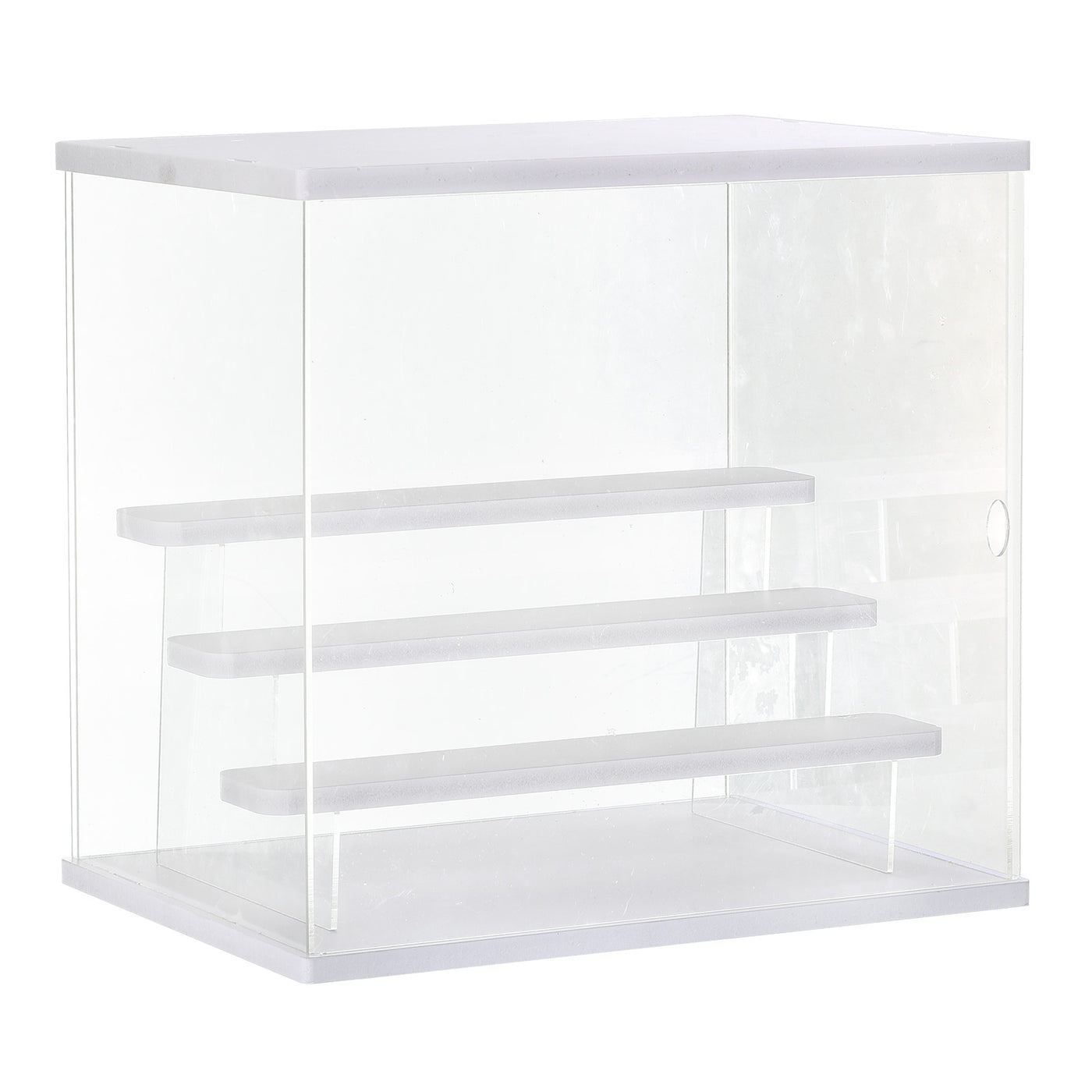 Harfington Clear Acrylic Display Case with LED Light 3 Tier Dustproof Assemble Cube Storage Boxes Stand for Collectibles, Action Figures (12.6x9.45x11.81)White