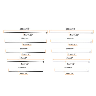 Harfington 570pcs 4/6/8/10 Inch Cable Zip Ties Long Nylon Cable Ties with 30pcs Mounts