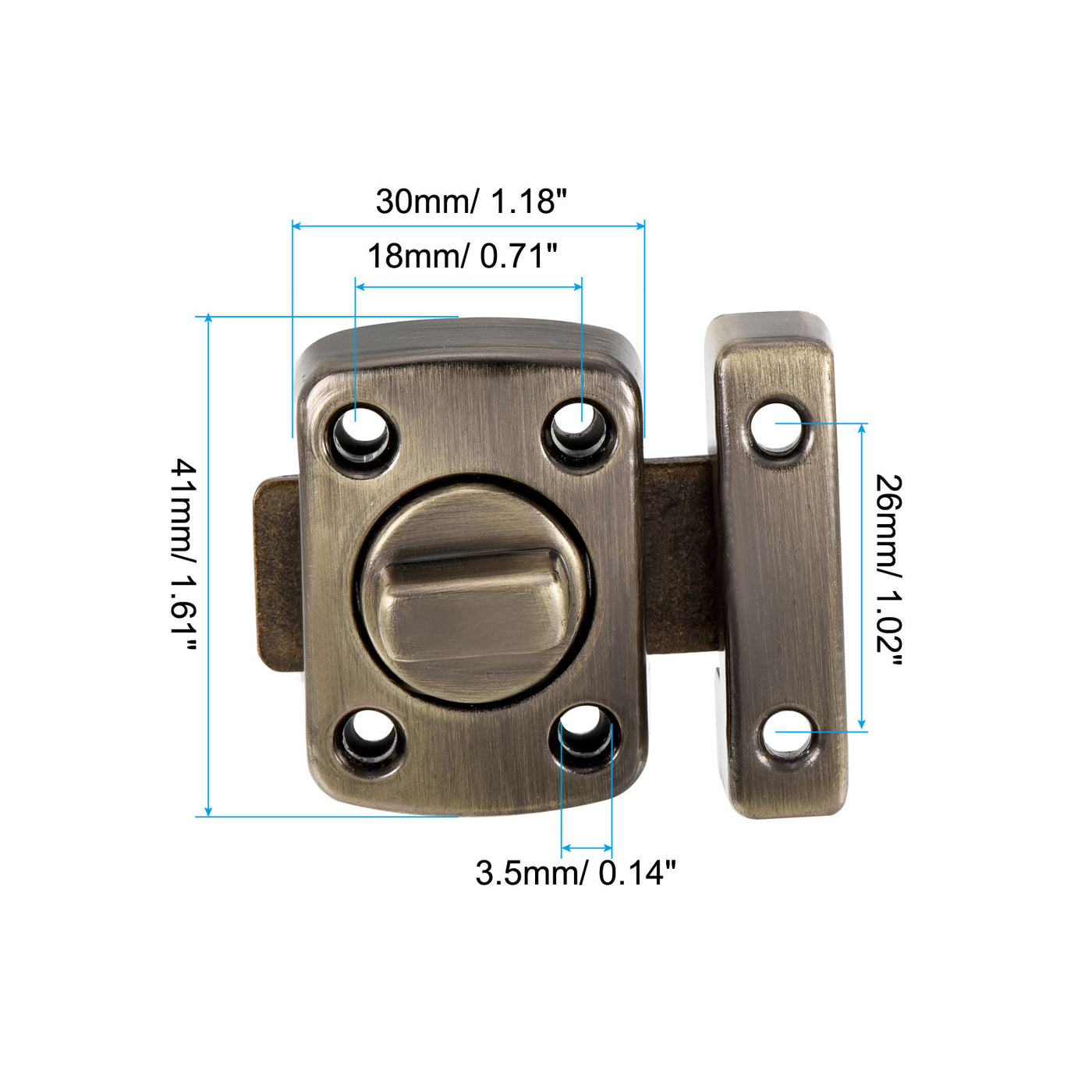 Harfington Door Swivel Bolt Latch 1.61" x 1.18", Zinc Alloy Security Door Slide Lock Bronze