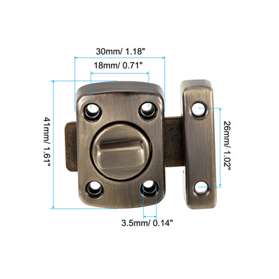 Harfington Door Swivel Bolt Latch 1.61" x 1.18", Zinc Alloy Security Door Slide Lock Bronze