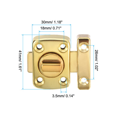 Harfington Door Swivel Bolt Latch 1.61" x 1.18", Zinc Alloy Security Door Slide Lock Gold