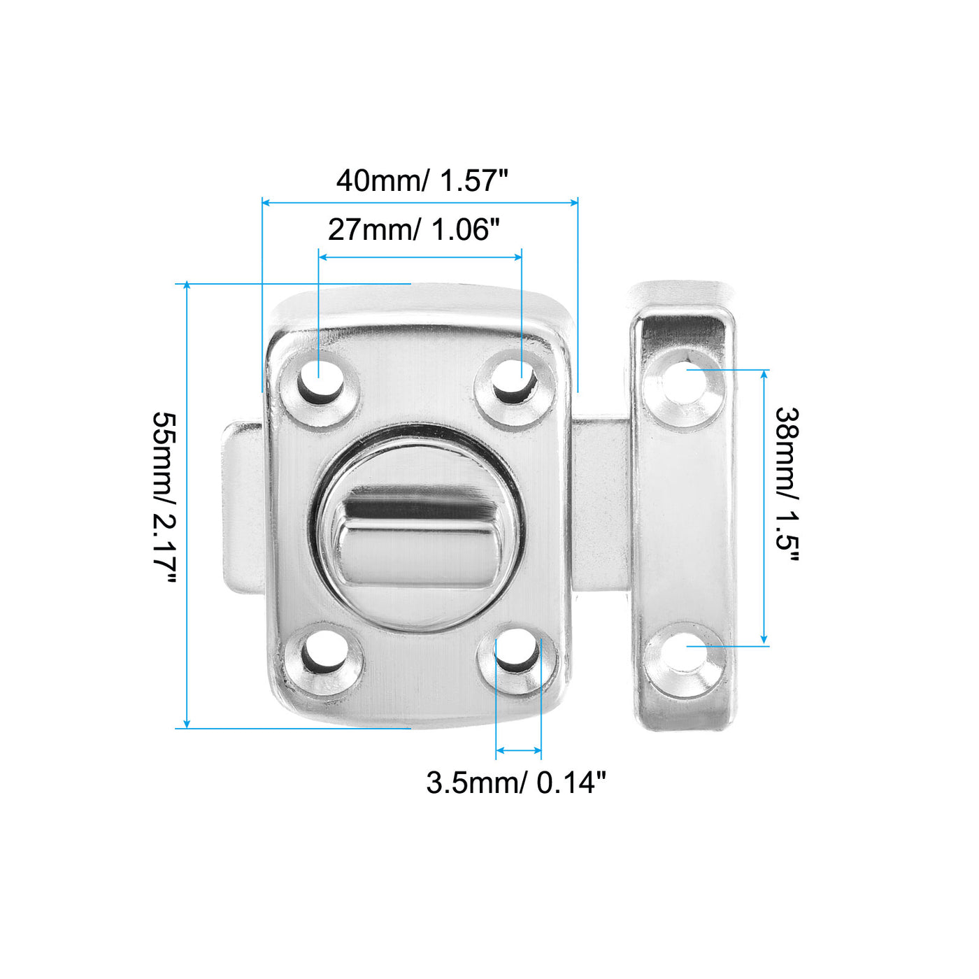 Harfington 2Pcs Door Swivel Bolt Latch 2.17" x 1.57", Zinc Alloy Security Slide Lock Silver