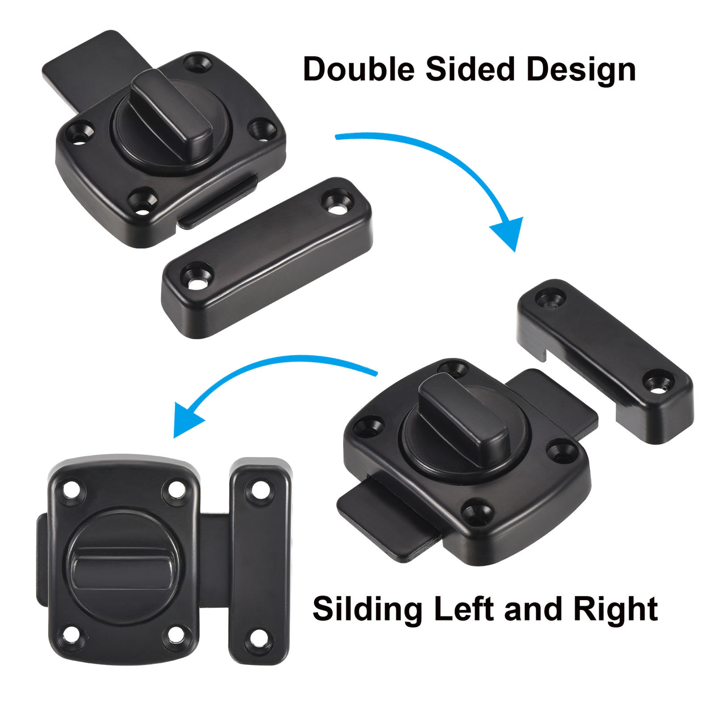 Harfington 2Pcs Door Swivel Bolt Latch 2.17" x 1.57", Zinc Alloy Security Slide Lock Black