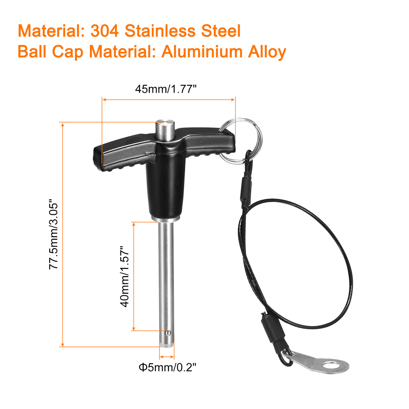 uxcell Uxcell T Handle Lock Pins, 13/64" Pin Dia. 1-37/64" Usage Length Stainless Steel Push-Button Quick Release Pin with Lanyard Cable (5mm-40mm)