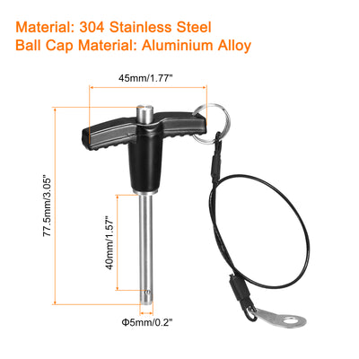 Harfington Uxcell T Handle Lock Pins, 13/64" Pin Dia. 1-37/64" Usage Length Stainless Steel Push-Button Quick Release Pin with Lanyard Cable (5mm-40mm)