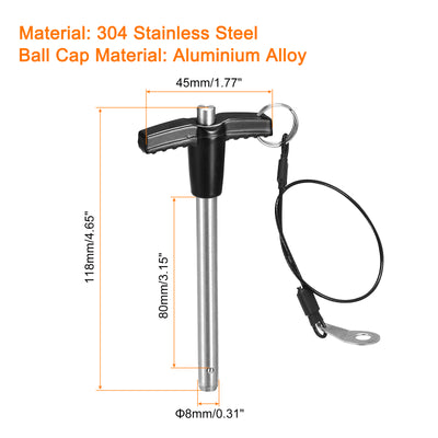 Harfington Uxcell T Handle Lock Pins, 5/16" Pin Dia. 3-5/32" Usage Length Stainless Steel Push-Button Quick Release Pin with Lanyard Cable (8mm-80mm)