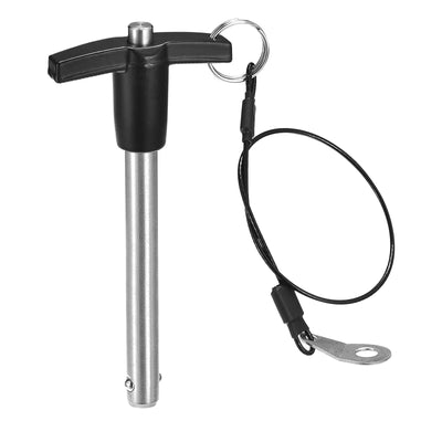 Harfington Uxcell T Handle Lock Pins, 3/8" Pin Dia. 3-5/32" Usage Length Stainless Steel Push-Button Quick Release Pin with Lanyard Cable (9.5mm-80mm)