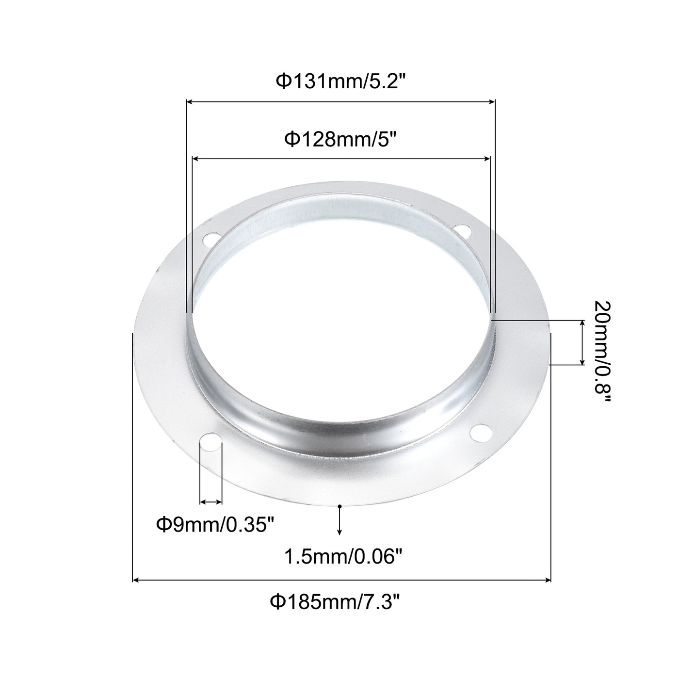 Harfington 5" Duct Connector Flange, Metal Straight Pipe Exhaust Flange Duct Mounting Plate for Heating Cooling Ventilation HVAC System, Galvanized Steel