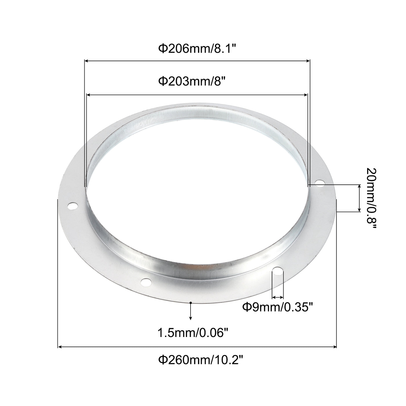 Harfington 8" Duct Connector Flange, Metal Straight Pipe Exhaust Flange Duct Mounting Plate for Heating Cooling Ventilation HVAC System, Galvanized Steel