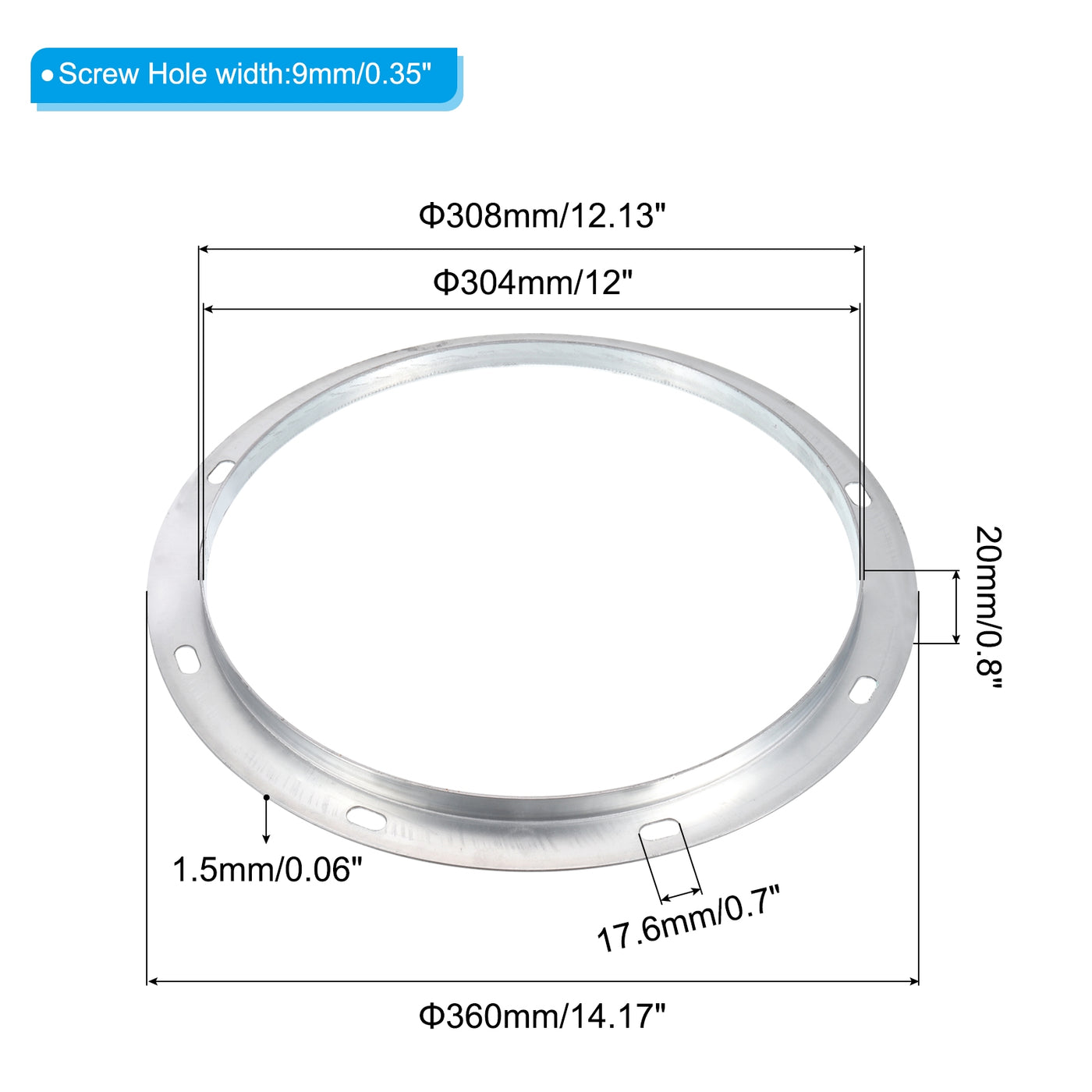 Harfington 12" Kanalanschluss Flansch 1 Packung Metall Gerade Rohrleitung Abluft Flansch Kanal Montage Platte für Heizung Kühlung Lüftung HVAC System Verzinkter Stahl