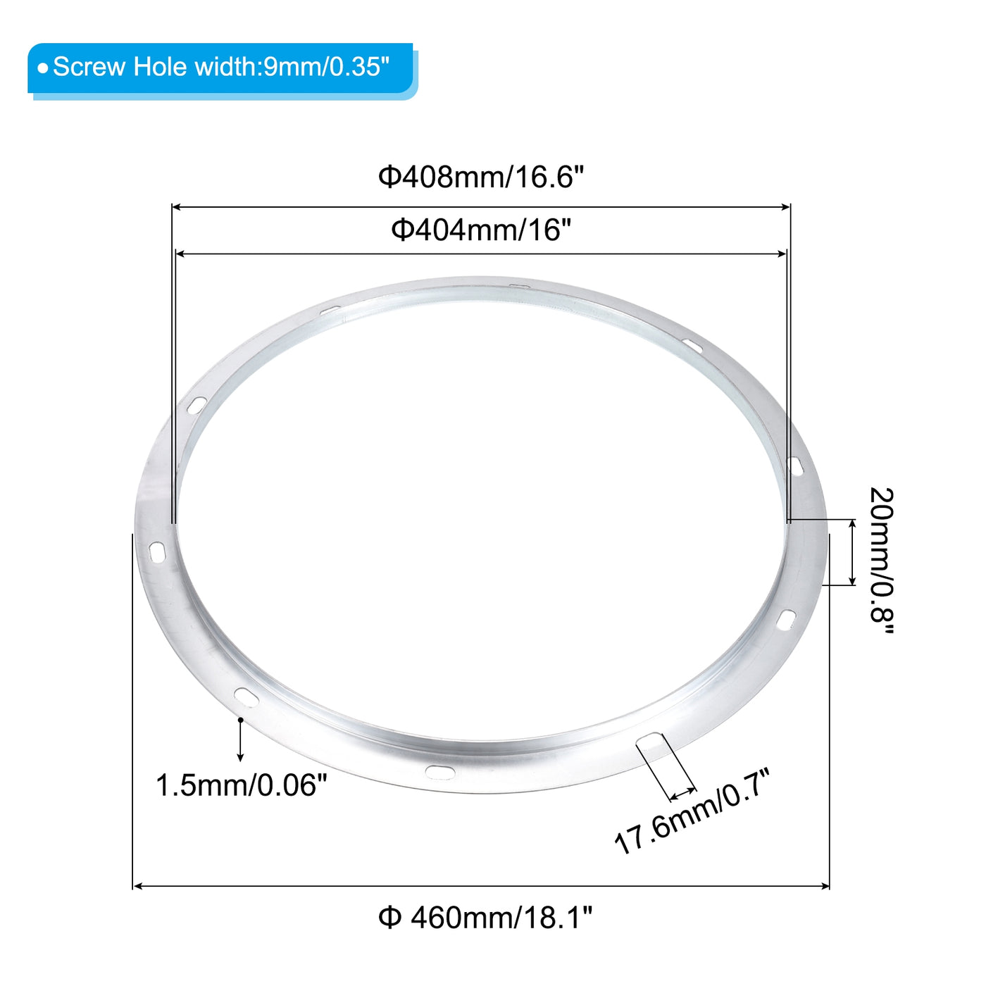 Harfington 16" Duct Connector Flange, Metal Straight Pipe Exhaust Flange Duct Mounting Plate for Heating Cooling Ventilation HVAC System, Galvanized Steel