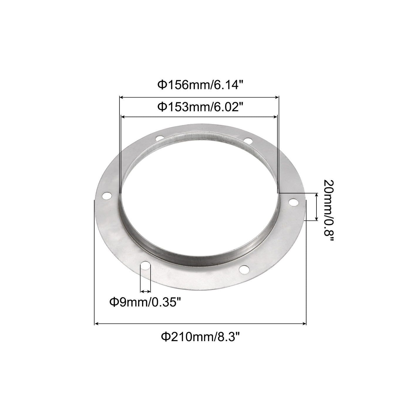 Harfington 6" Duct Connector Flange, 2 Pack Straight Pipe Exhaust Flange Stainless Steel Duct Mounting Plate for Heating Cooling Ventilation HVAC System