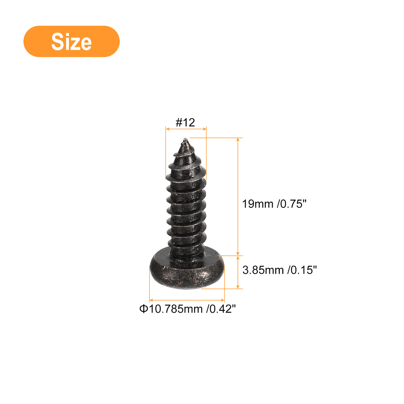 uxcell Uxcell #12 x 3/4" Phillips Pan Head Self-tapping Screw, 25pcs - 304 Stainless Steel Round Head Wood Screw Full Thread (Black)