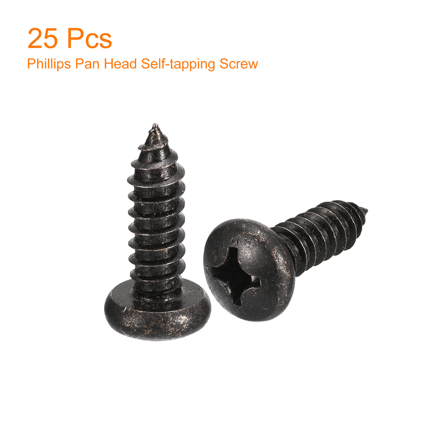 uxcell Uxcell #12 x 3/4" Phillips Pan Head Self-tapping Screw, 25pcs - 304 Stainless Steel Round Head Wood Screw Full Thread (Black)