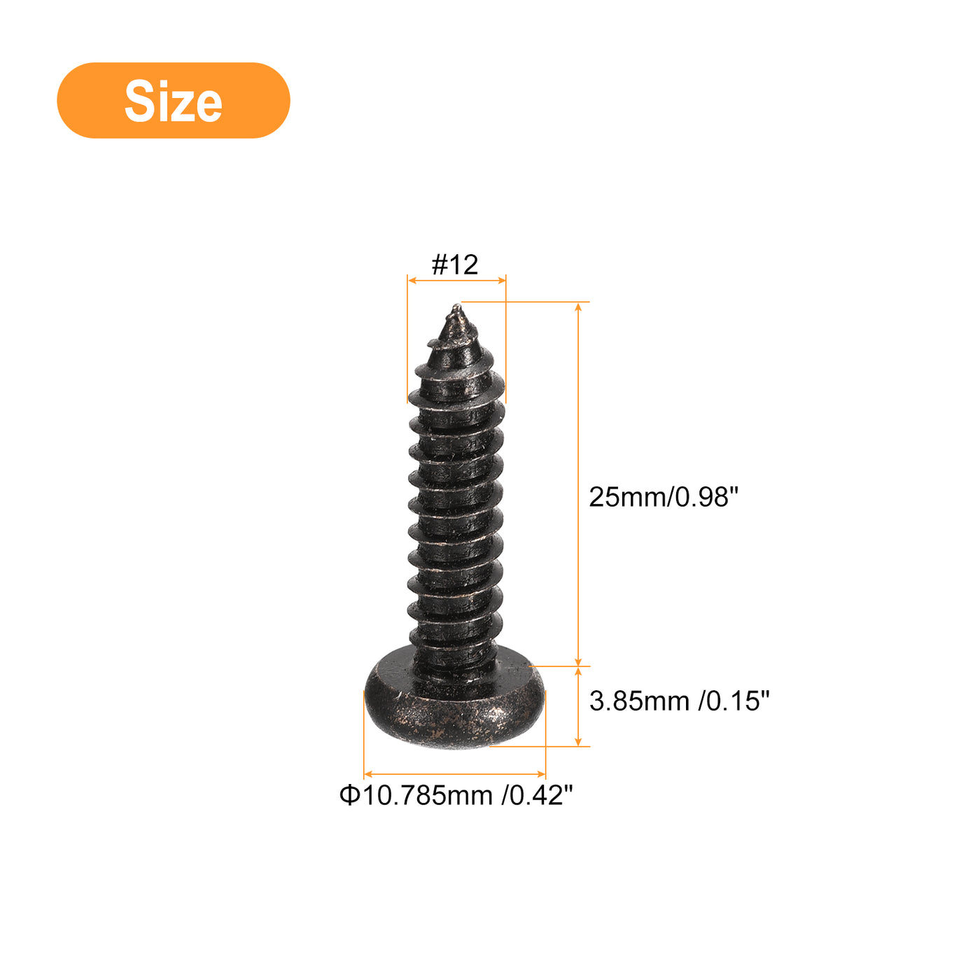 uxcell Uxcell #12 x 1" Phillips Pan Head Self-tapping Screw, 50pcs - 304 Stainless Steel Round Head Wood Screw Full Thread (Black)