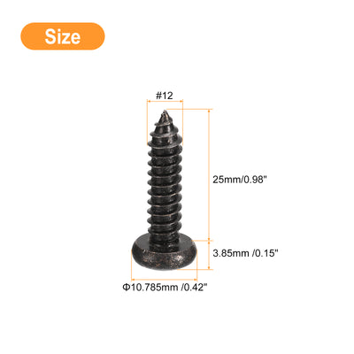 Harfington Uxcell #12 x 1" Phillips Pan Head Self-tapping Screw, 50pcs - 304 Stainless Steel Round Head Wood Screw Full Thread (Black)