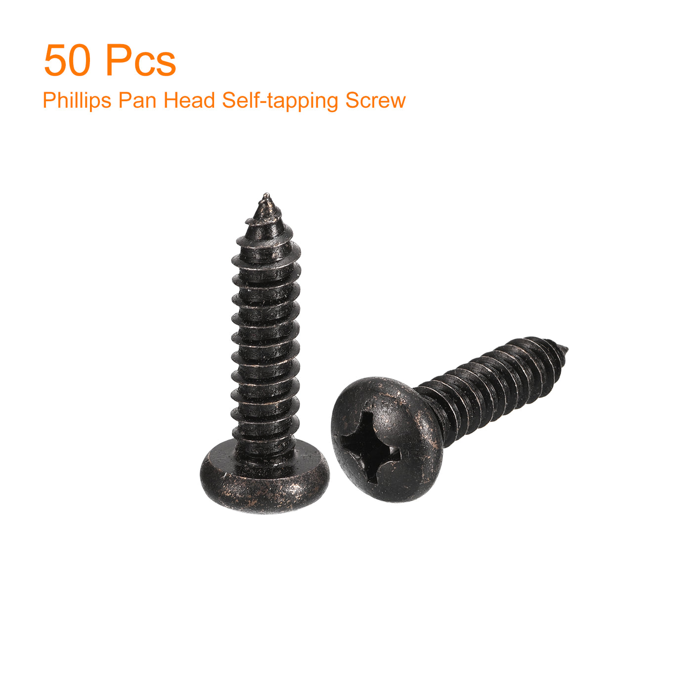 uxcell Uxcell #12 x 1" Phillips Pan Head Self-tapping Screw, 50pcs - 304 Stainless Steel Round Head Wood Screw Full Thread (Black)