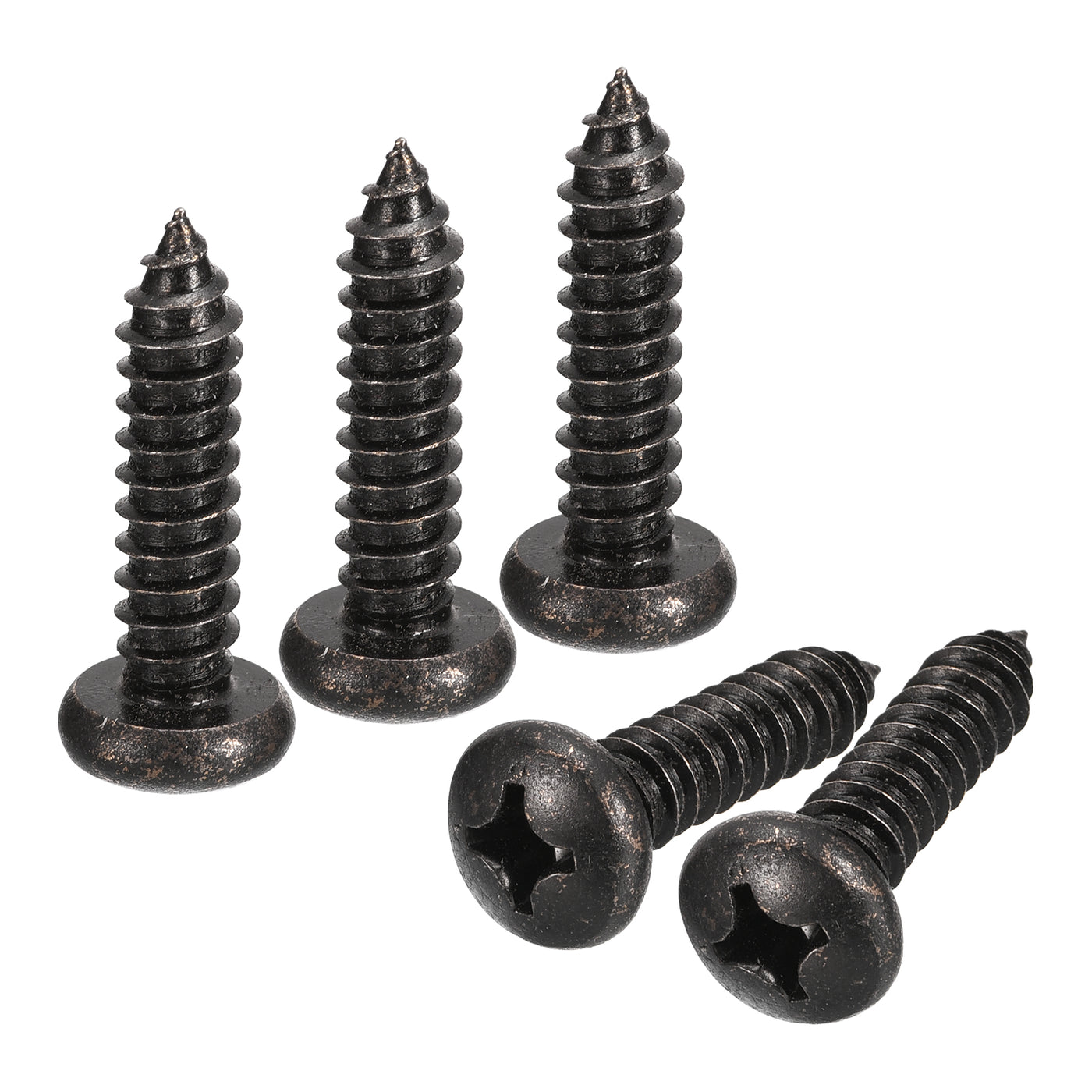 uxcell Uxcell #12 x 1" Phillips Pan Head Self-tapping Screw, 50pcs - 304 Stainless Steel Round Head Wood Screw Full Thread (Black)