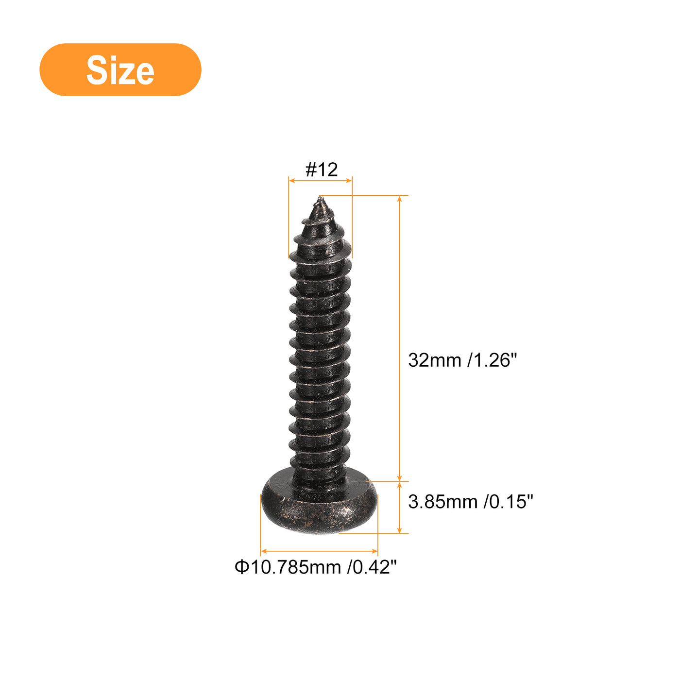 uxcell Uxcell #12 x 1-1/4" Phillips Pan Head Self-tapping Screw, 25pcs - 304 Stainless Steel Round Head Wood Screw Full Thread (Black)