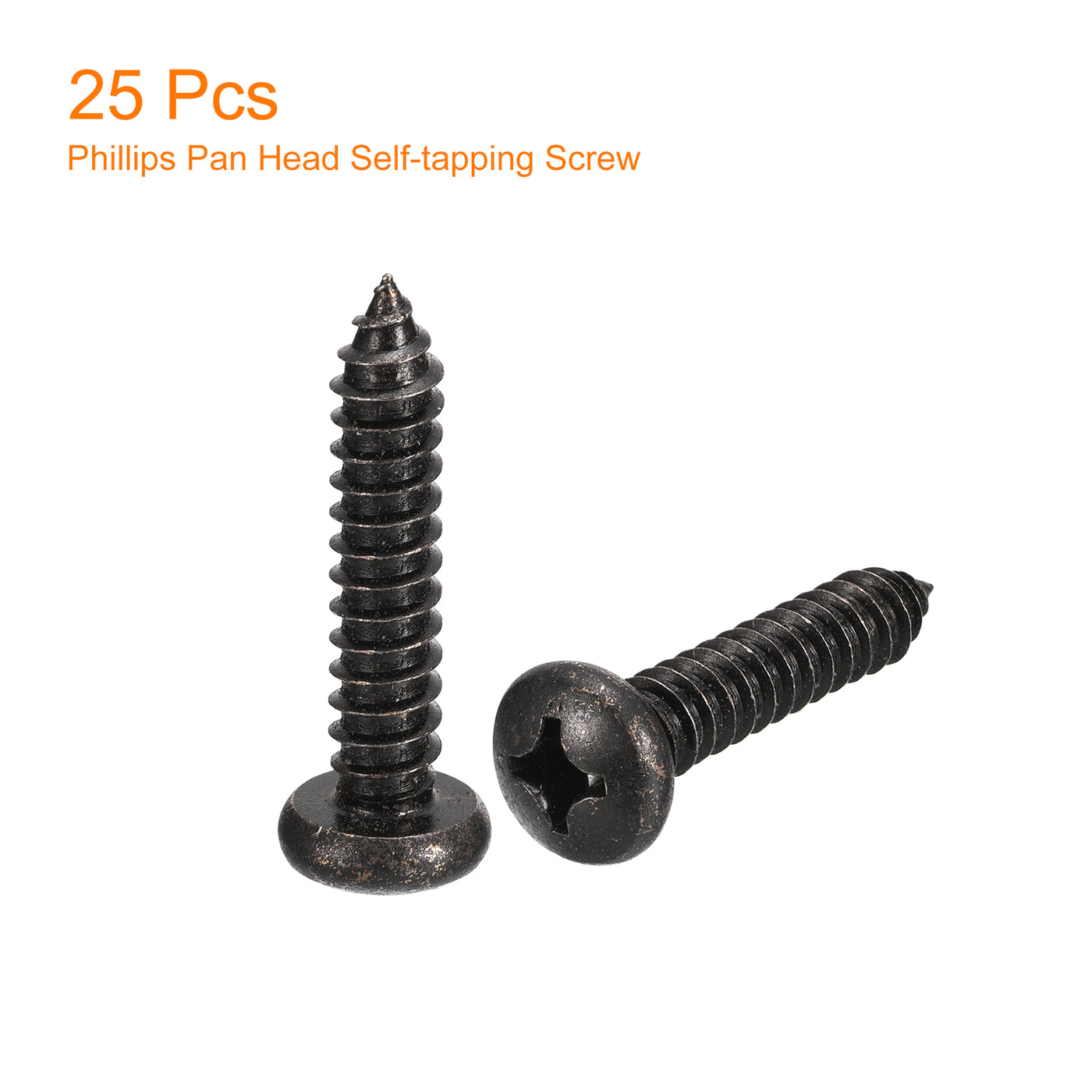 uxcell Uxcell #12 x 1-1/4" Phillips Pan Head Self-tapping Screw, 25pcs - 304 Stainless Steel Round Head Wood Screw Full Thread (Black)