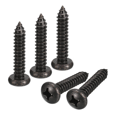 uxcell Uxcell #12 x 1-1/4" Phillips Pan Head Self-tapping Screw, 25pcs - 304 Stainless Steel Round Head Wood Screw Full Thread (Black)