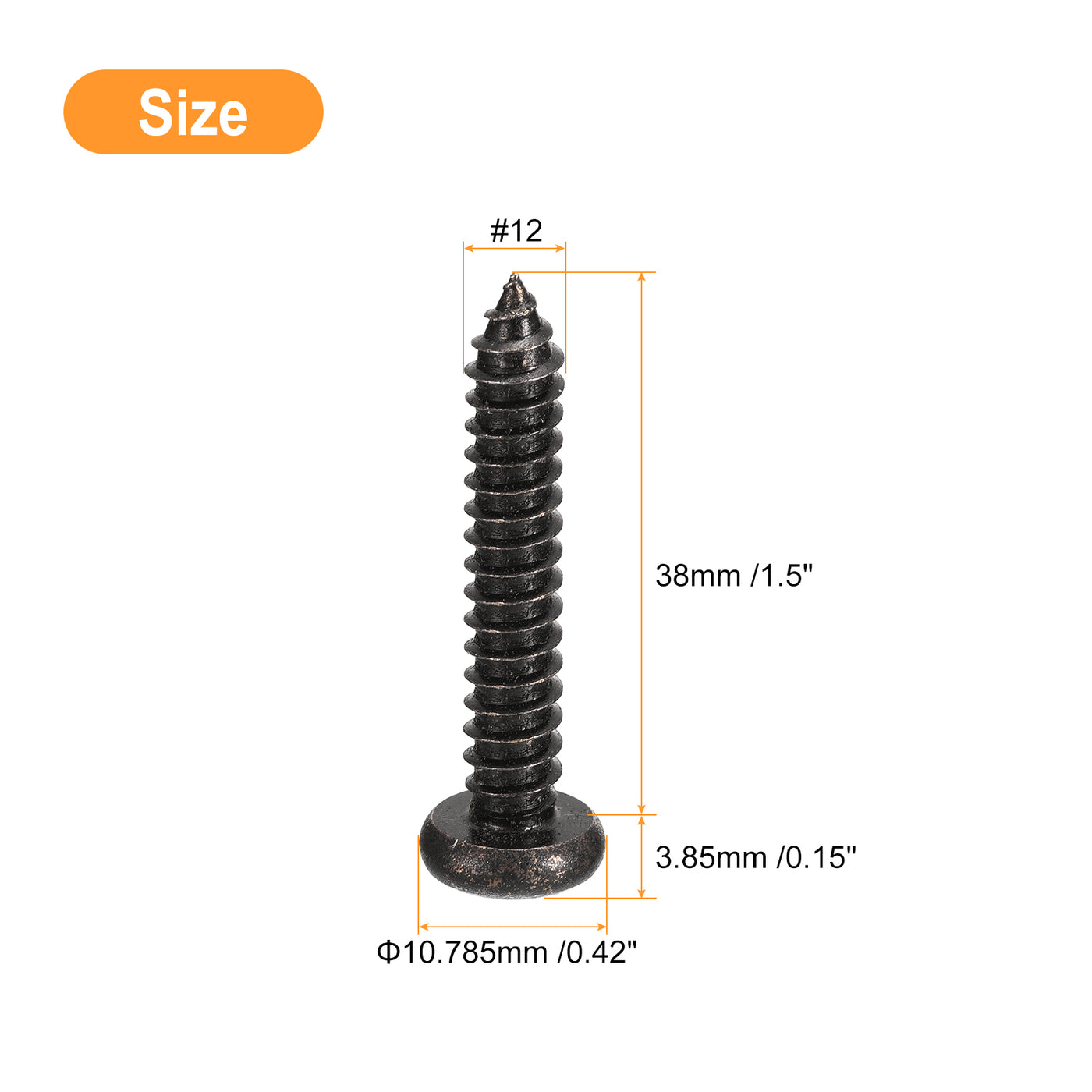 uxcell Uxcell #12 x 1-1/2" Phillips Pan Head Self-tapping Screw, 25pcs - 304 Stainless Steel Round Head Wood Screw Full Thread (Black)