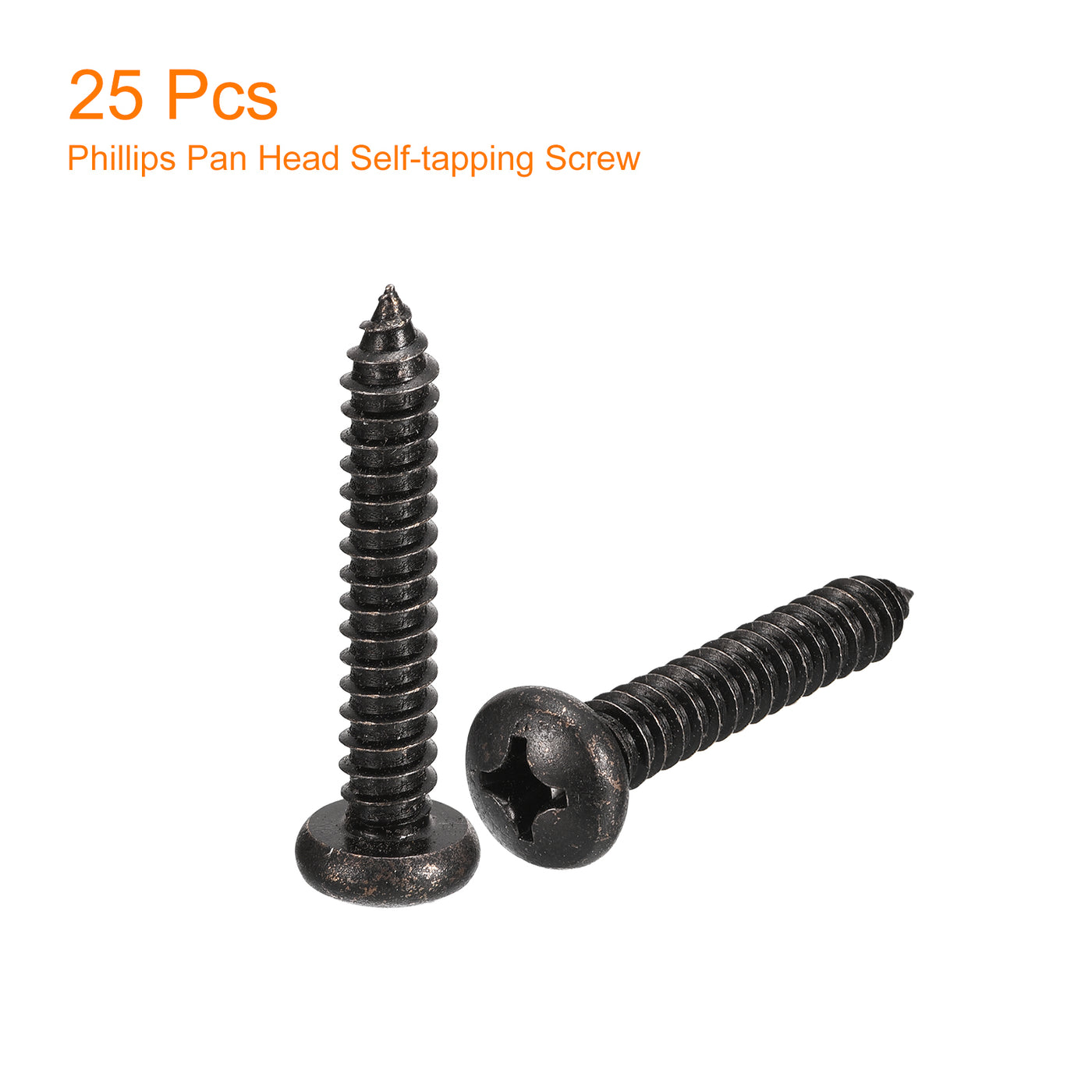 uxcell Uxcell #12 x 1-1/2" Phillips Pan Head Self-tapping Screw, 25pcs - 304 Stainless Steel Round Head Wood Screw Full Thread (Black)