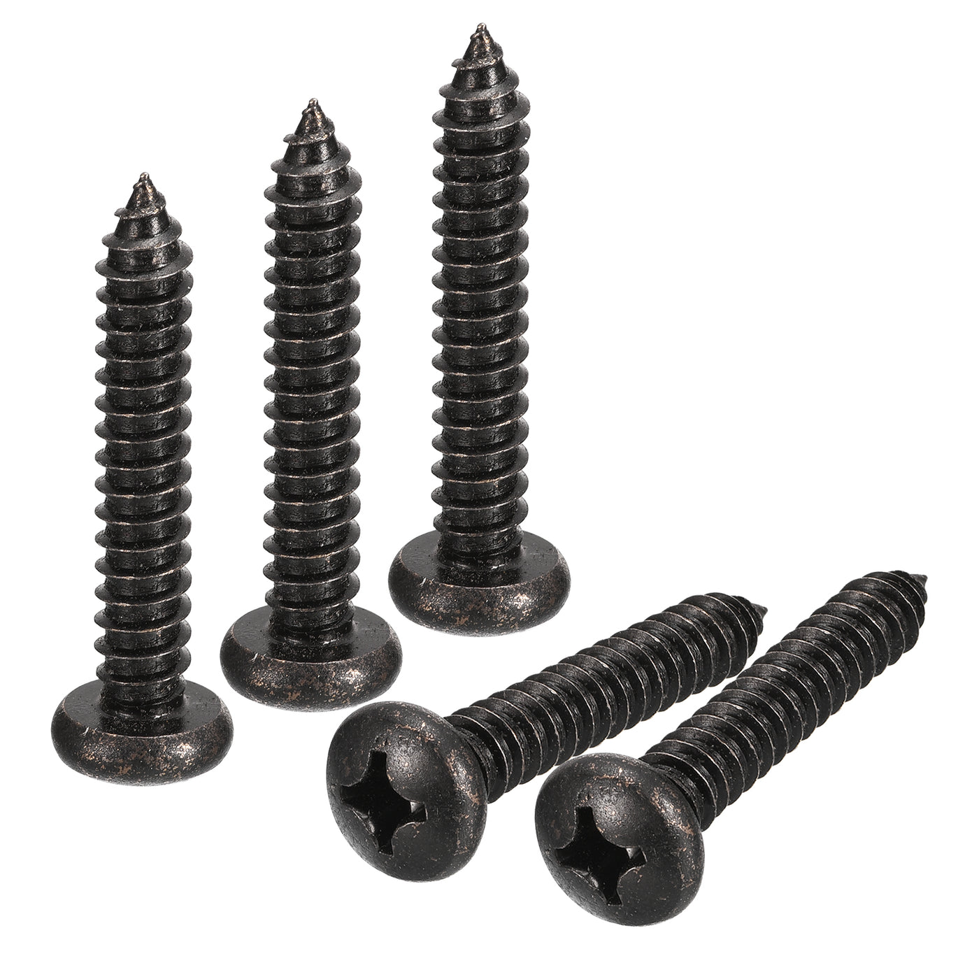 uxcell Uxcell #12 x 1-1/2" Phillips Pan Head Self-tapping Screw, 25pcs - 304 Stainless Steel Round Head Wood Screw Full Thread (Black)