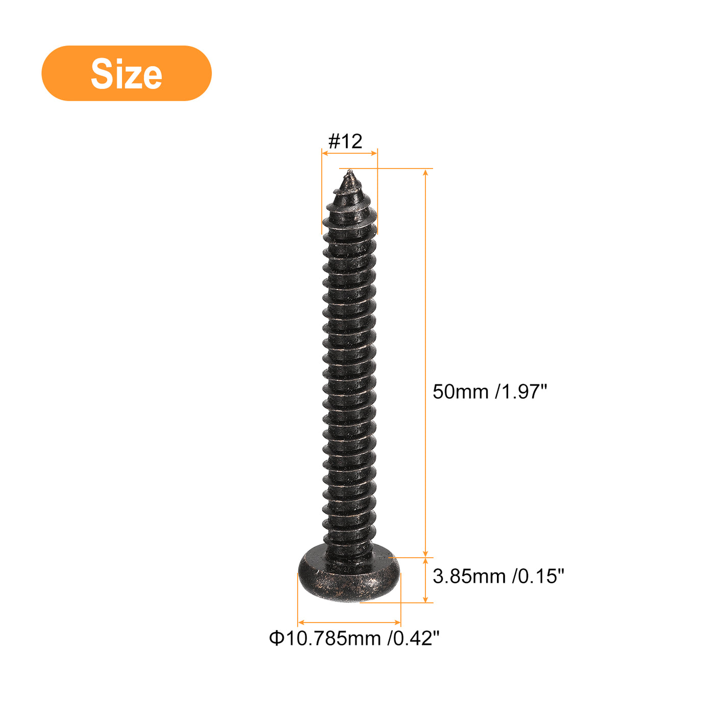 uxcell Uxcell #12 x 2" Phillips Pan Head Self-tapping Screw, 25pcs - 304 Stainless Steel Round Head Wood Screw Full Thread (Black)