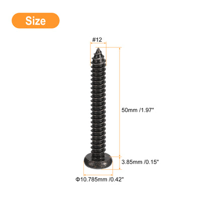 Harfington Uxcell #12 x 2" Phillips Pan Head Self-tapping Screw, 25pcs - 304 Stainless Steel Round Head Wood Screw Full Thread (Black)