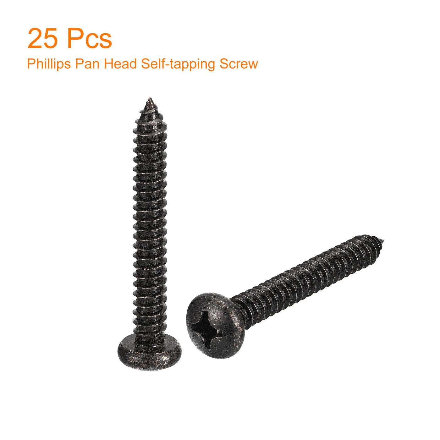 uxcell Uxcell #12 x 2" Phillips Pan Head Self-tapping Screw, 25pcs - 304 Stainless Steel Round Head Wood Screw Full Thread (Black)