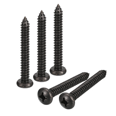 uxcell Uxcell #12 x 2" Phillips Pan Head Self-tapping Screw, 25pcs - 304 Stainless Steel Round Head Wood Screw Full Thread (Black)