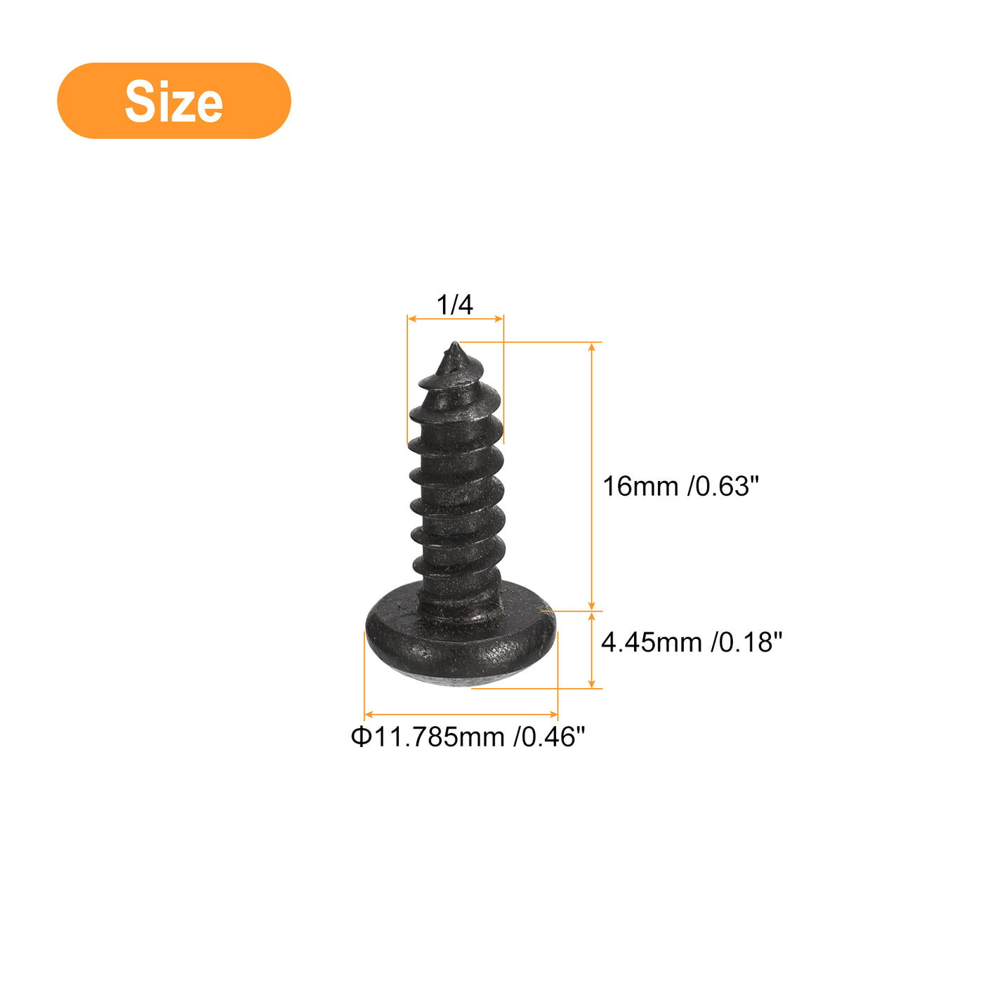 uxcell Uxcell 1/4 x 5/8" Phillips Pan Head Self-tapping Screw, 25pcs - 304 Stainless Steel Round Head Wood Screw Full Thread (Black)