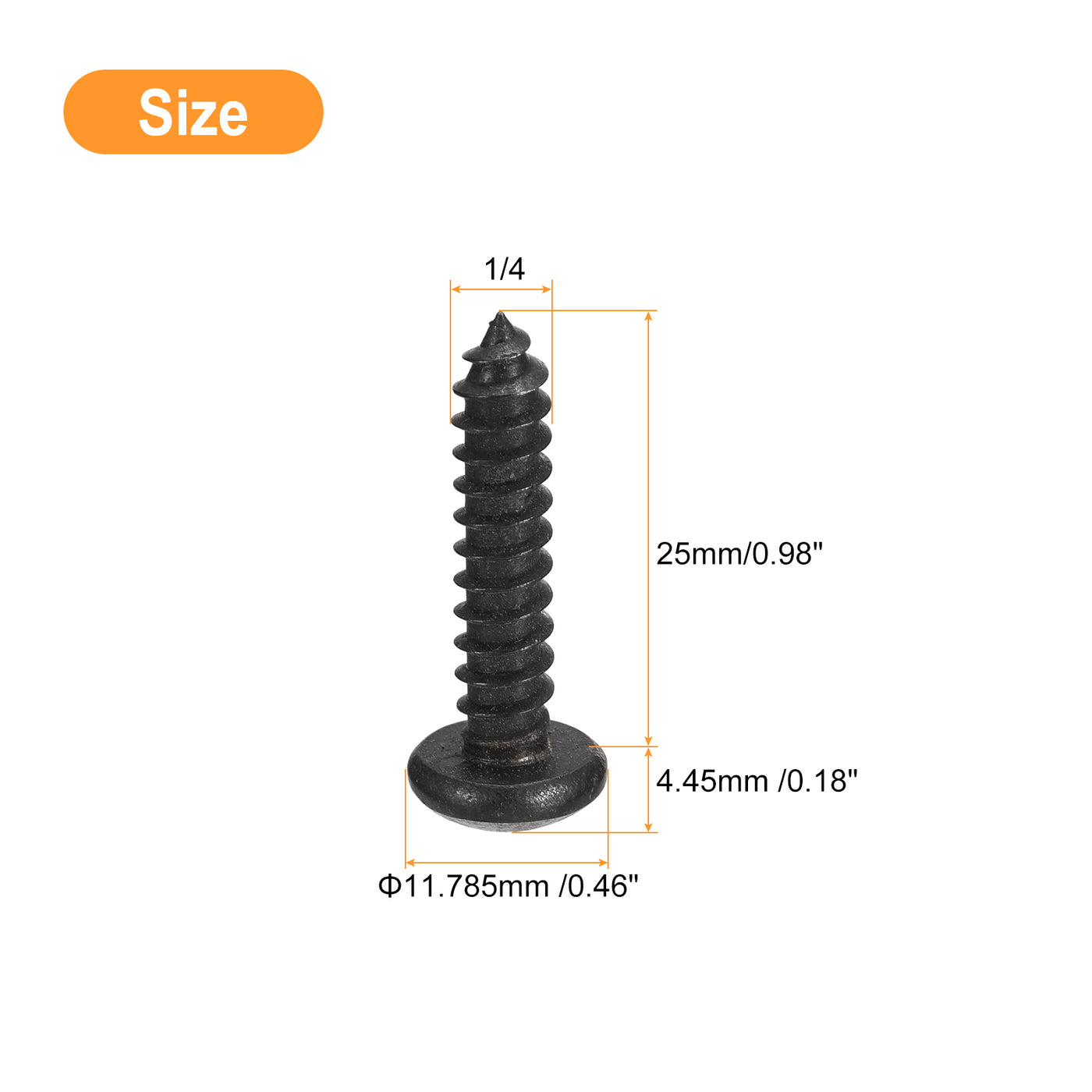 uxcell Uxcell 1/4 x 1" Phillips Pan Head Self-tapping Screw, 25pcs - 304 Stainless Steel Round Head Wood Screw Full Thread (Black)