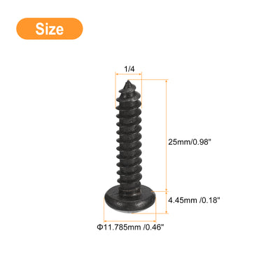 Harfington Uxcell 1/4 x 1" Phillips Pan Head Self-tapping Screw, 25pcs - 304 Stainless Steel Round Head Wood Screw Full Thread (Black)