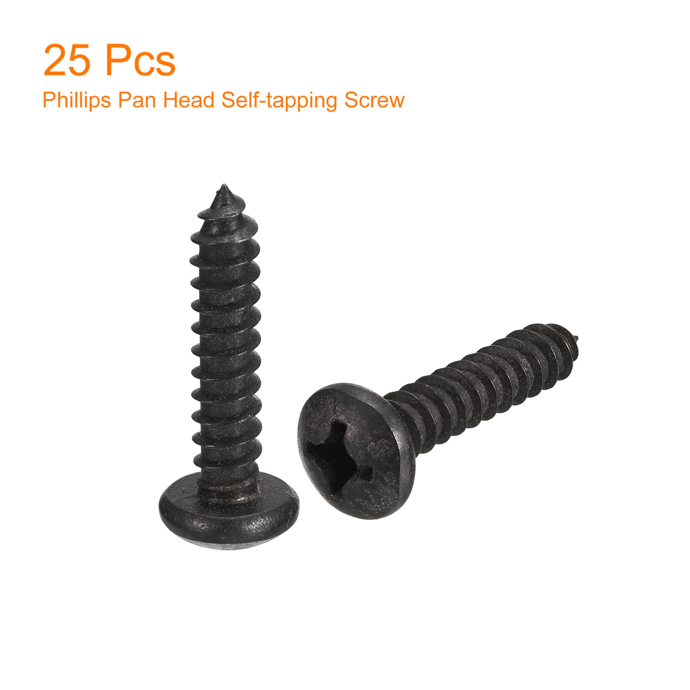 uxcell Uxcell 1/4 x 1" Phillips Pan Head Self-tapping Screw, 25pcs - 304 Stainless Steel Round Head Wood Screw Full Thread (Black)